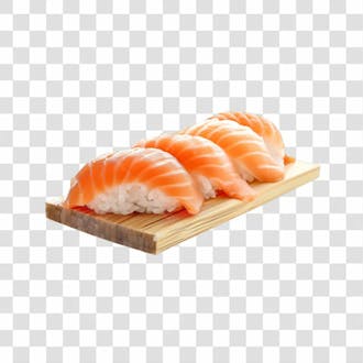 Imagem niguiri sushi salmão em cima de tábua de pedra com fundo transparente