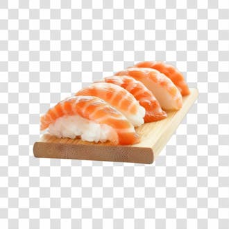 Imagem niguiri sushi salmão em cima de tábua de pedra com fundo transparente