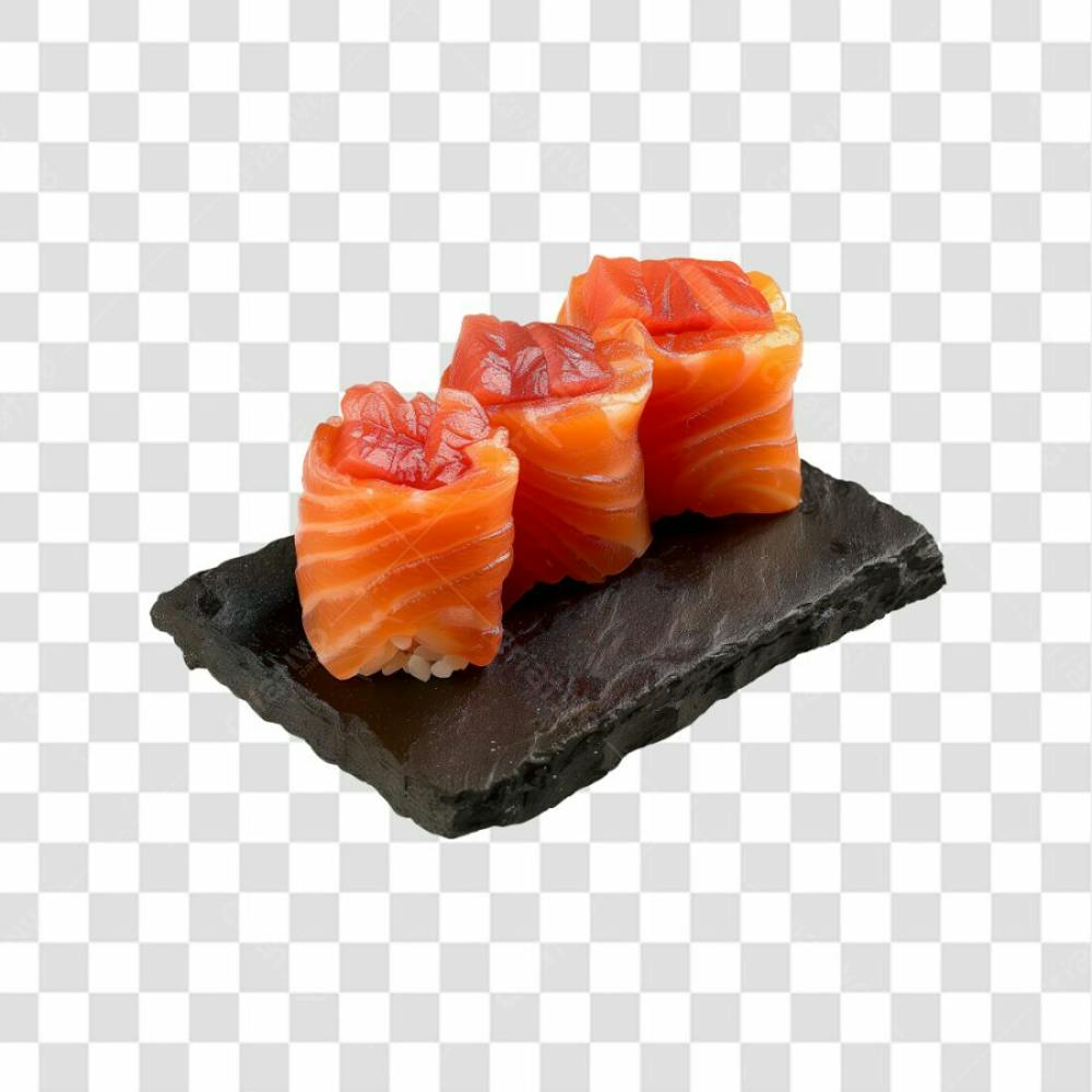 Imagem Joy Sushi Salmão Em Cima De Tábua De Pedra Com Fundo Transparente