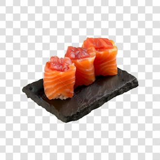 Imagem joy sushi salmão em cima de tábua de pedra com fundo transparente