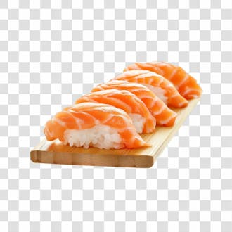 Imagem niguiri sushi salmão em cima de tábua de pedra com fundo transparente