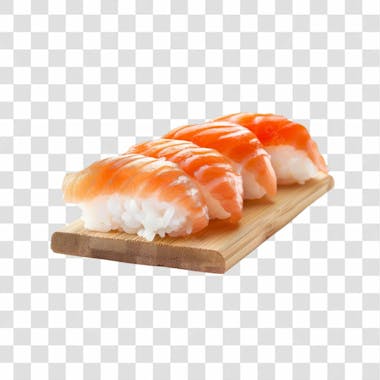 Imagem niguiri sushi salmão em cima de tábua de pedra com fundo transparente