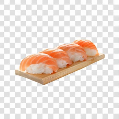 Imagem niguiri sushi salmão em cima de tábua de pedra com fundo transparente