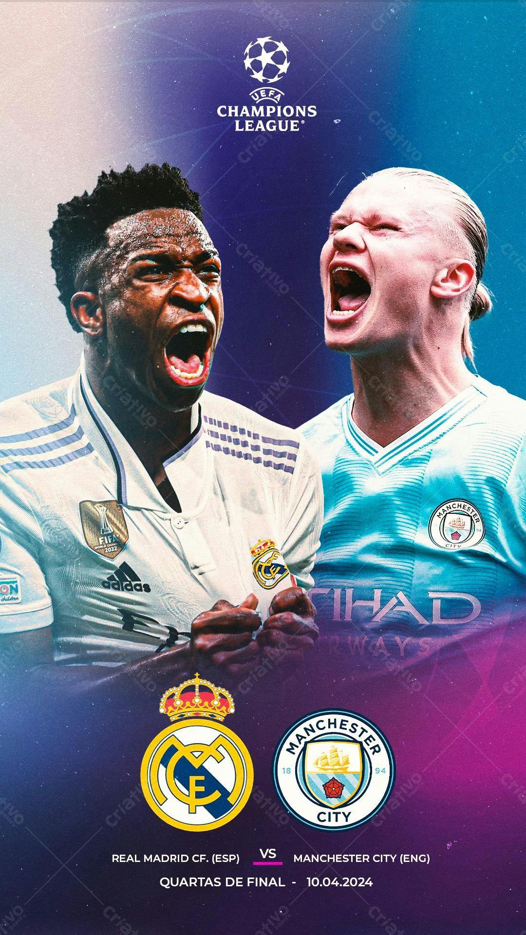 Flyer Champions League Real Madrid x Manchester City PSD Editável