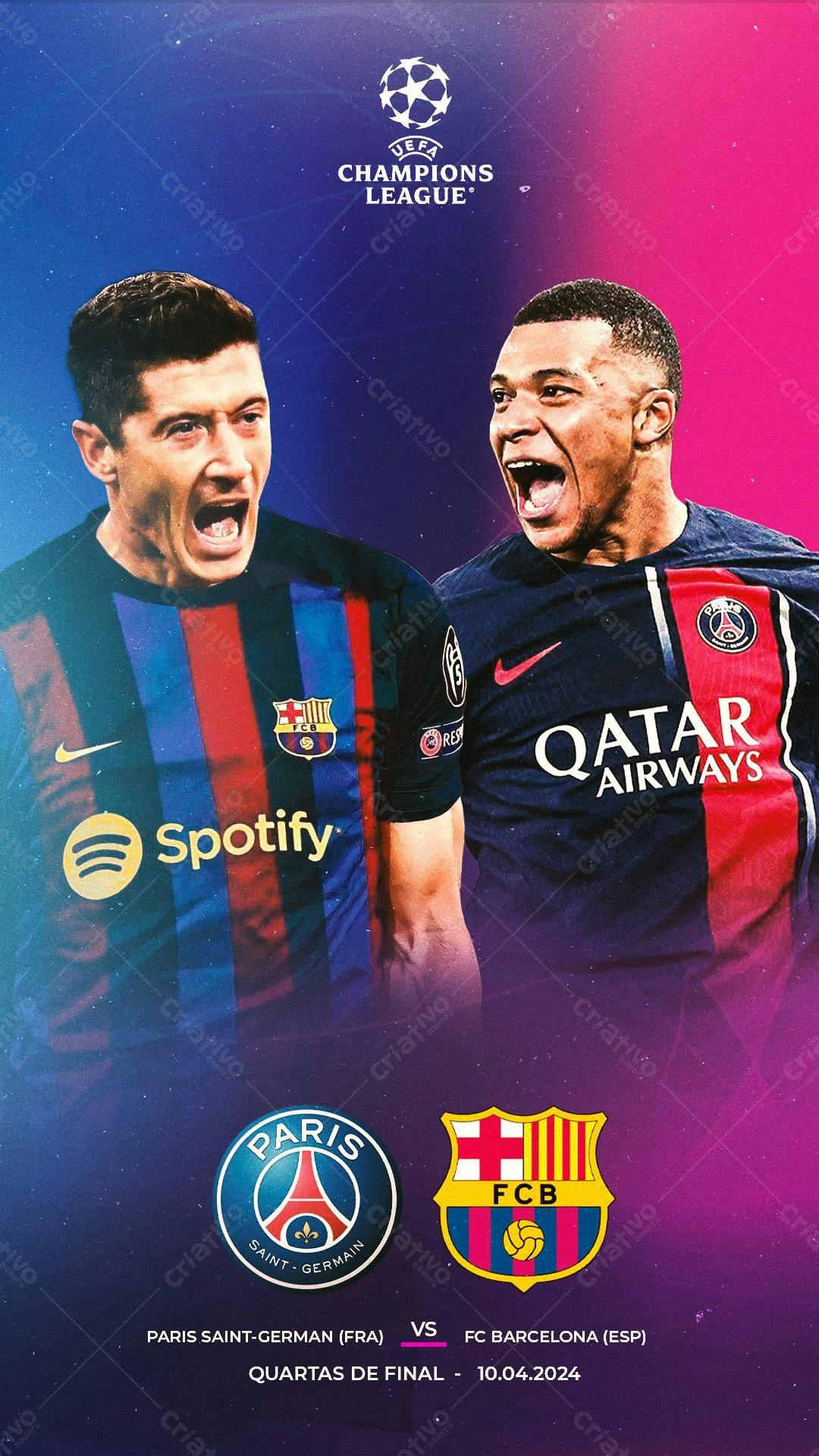 Poster Champions League PSG x Barça PSD Editável