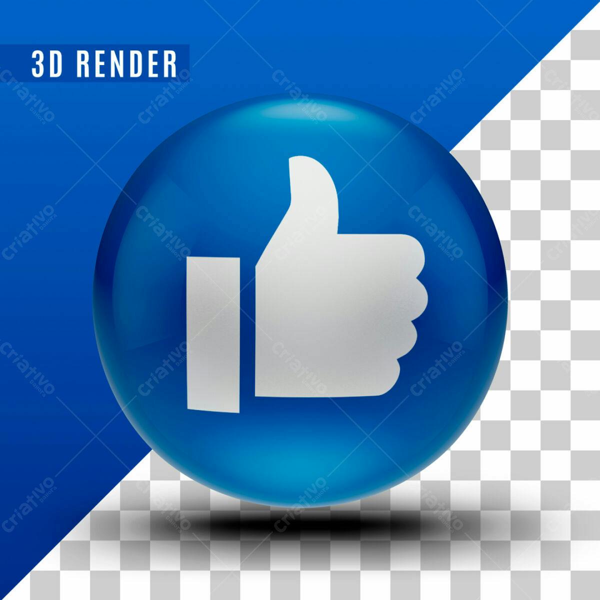 Ícone Curtida 3D Azul PSD Editável