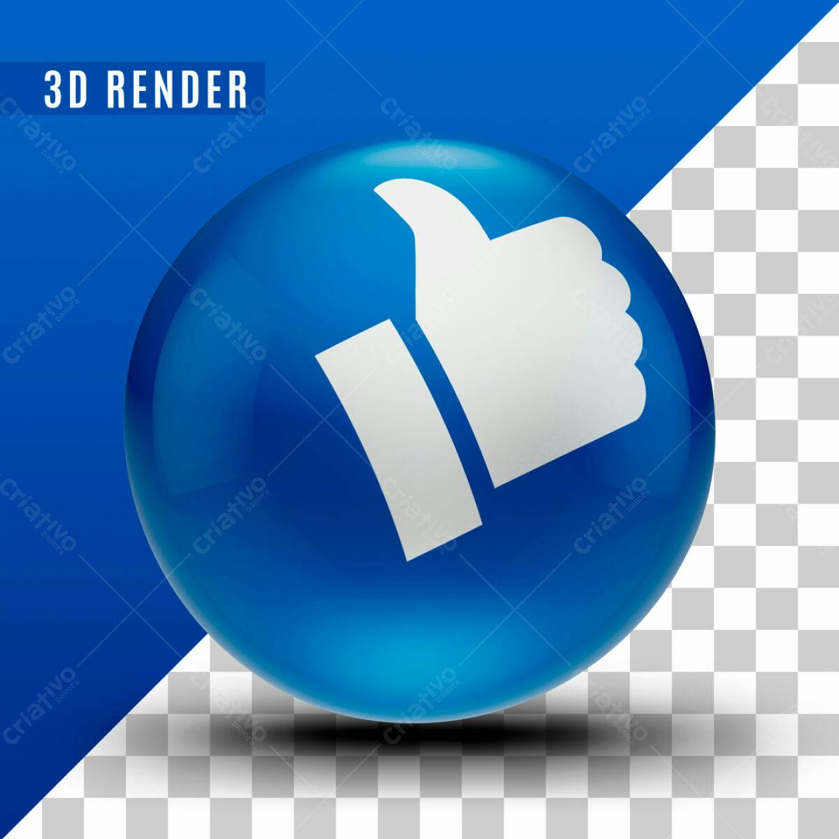 Ícone Curtida 3D Azul PSD Editável