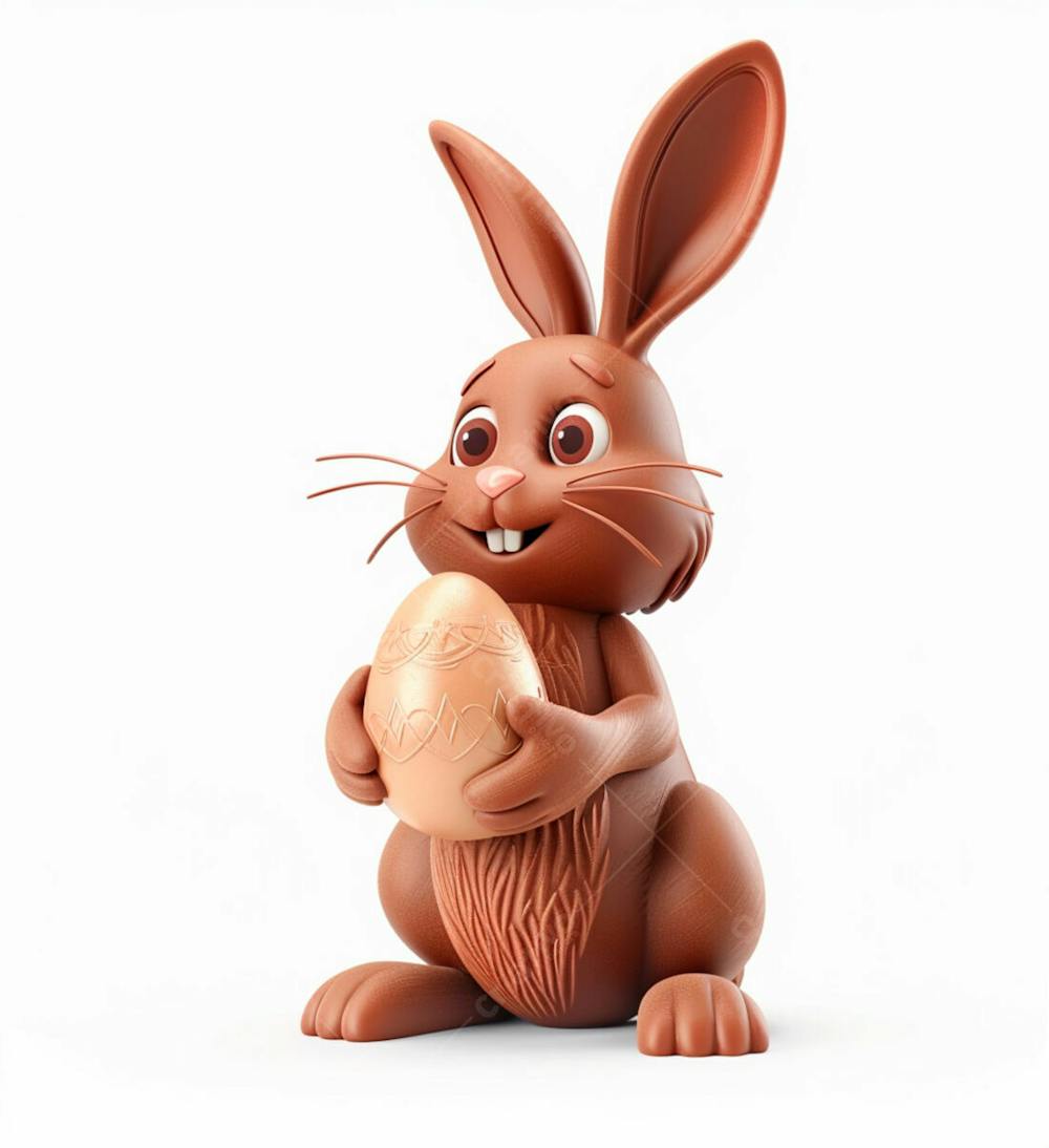 Coelho De Chocolate 3D Segurando Um Ovo De Pascoa 18