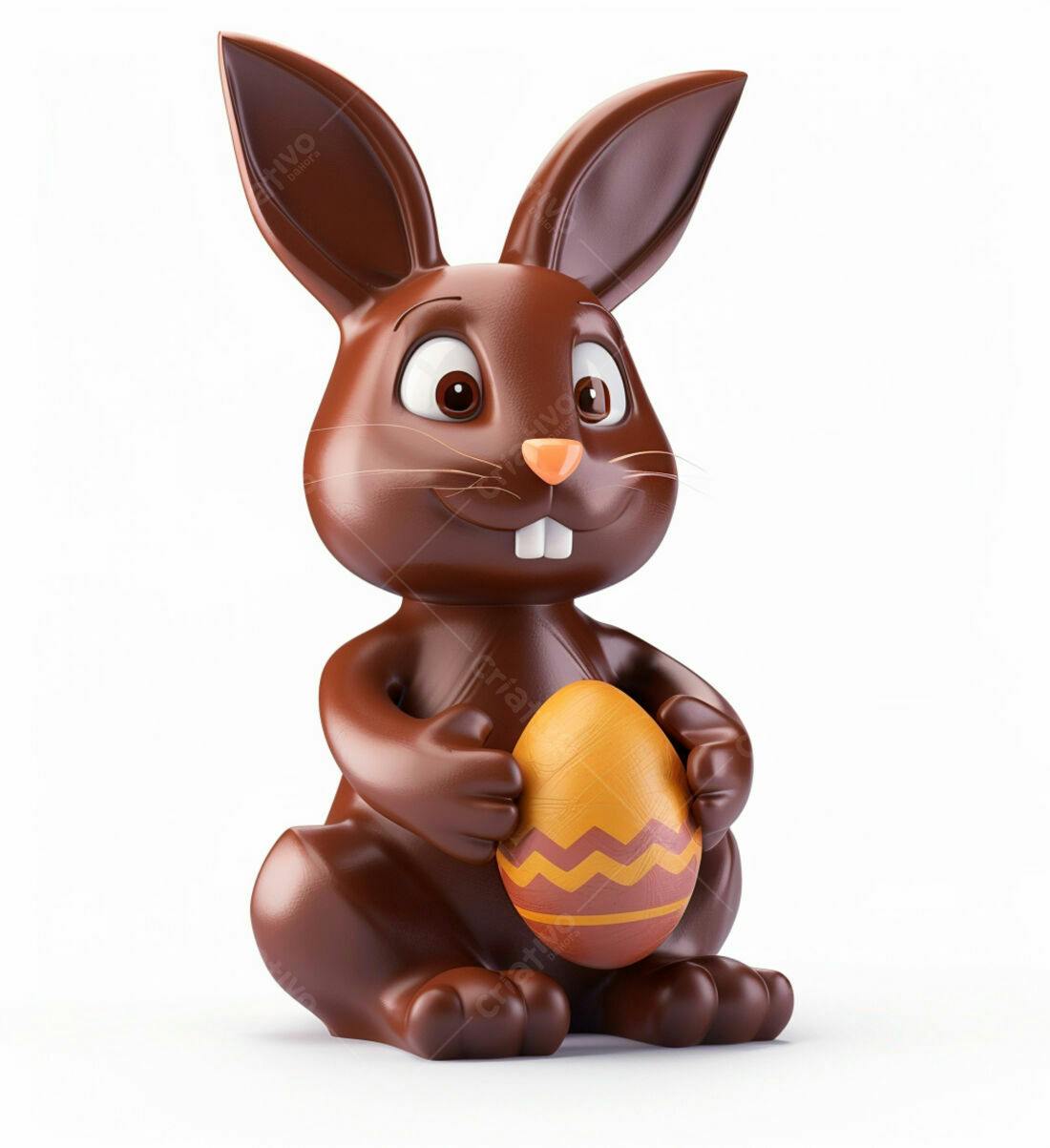 Coelho de chocolate segurando ovo de Páscoa