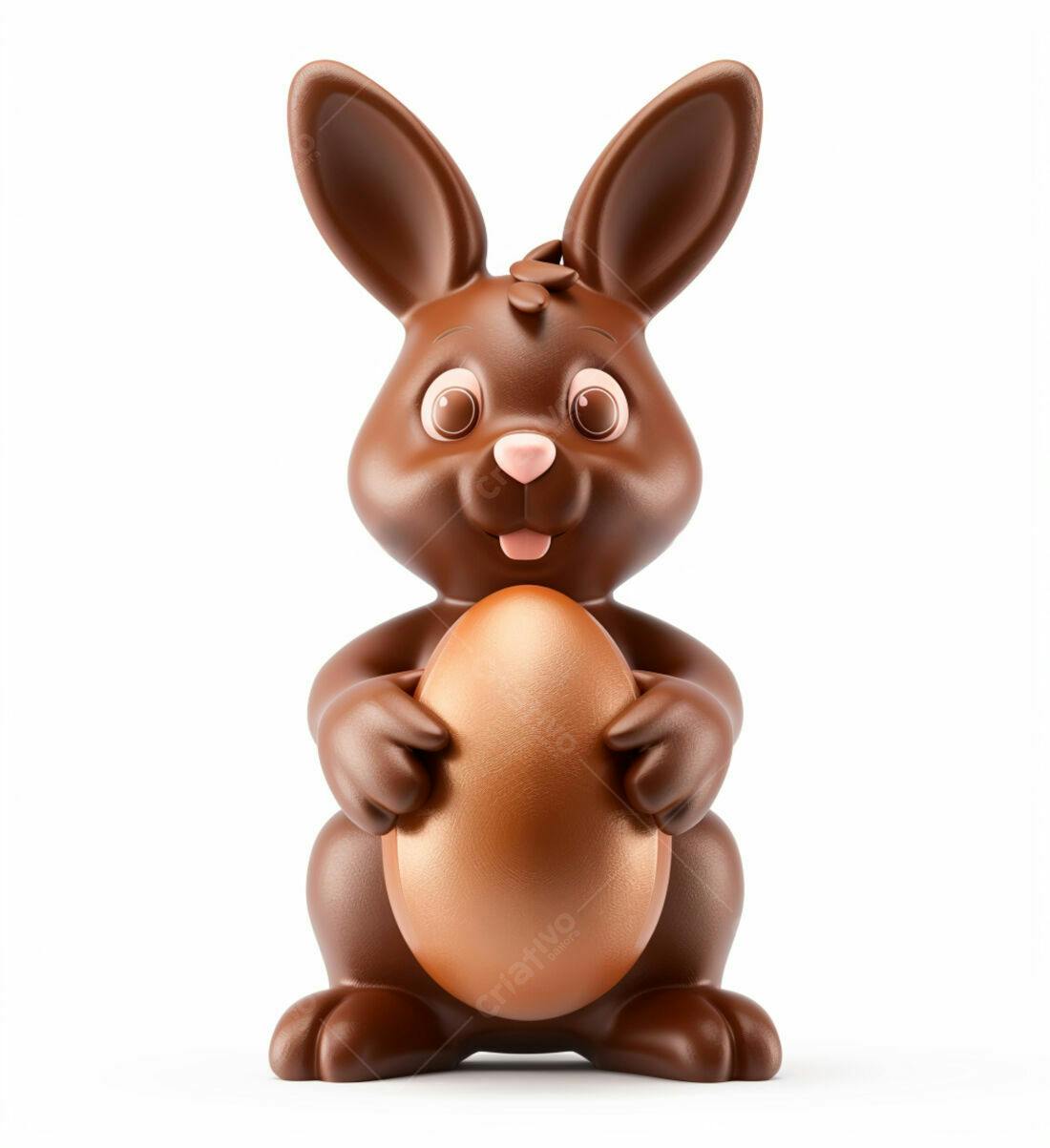 Coelho de chocolate segurando ovo de Páscoa