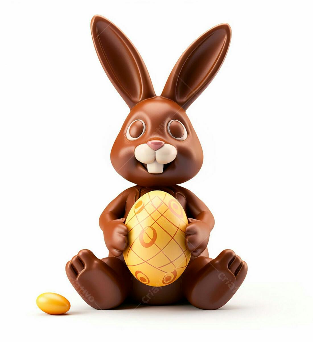 Coelho de chocolate segurando ovo de Páscoa