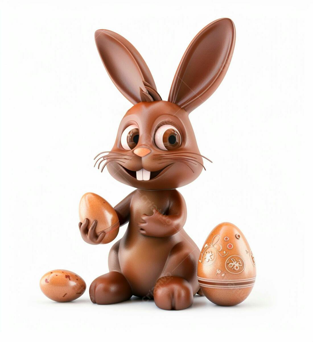 Coelho de chocolate com ovos de Páscoa