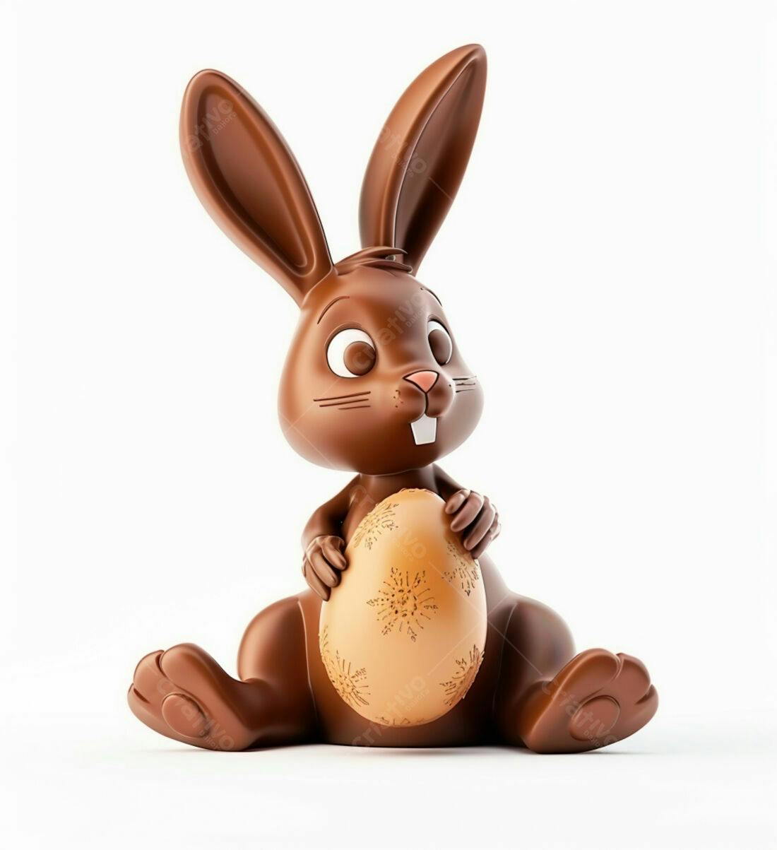 Coelho de chocolate segurando ovo da Páscoa