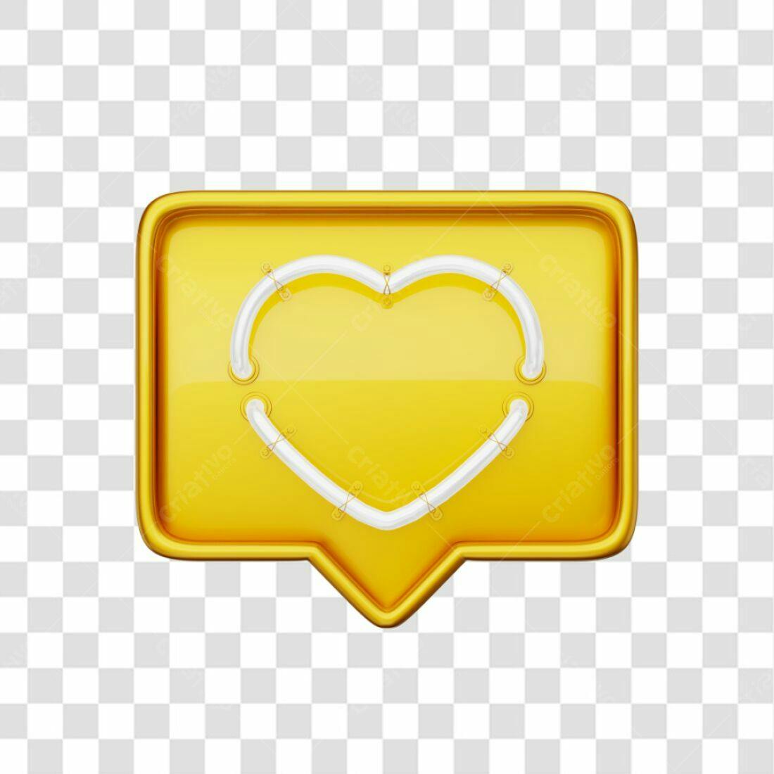 Icone Coração Neon Amarelo PNG com fundo transparente