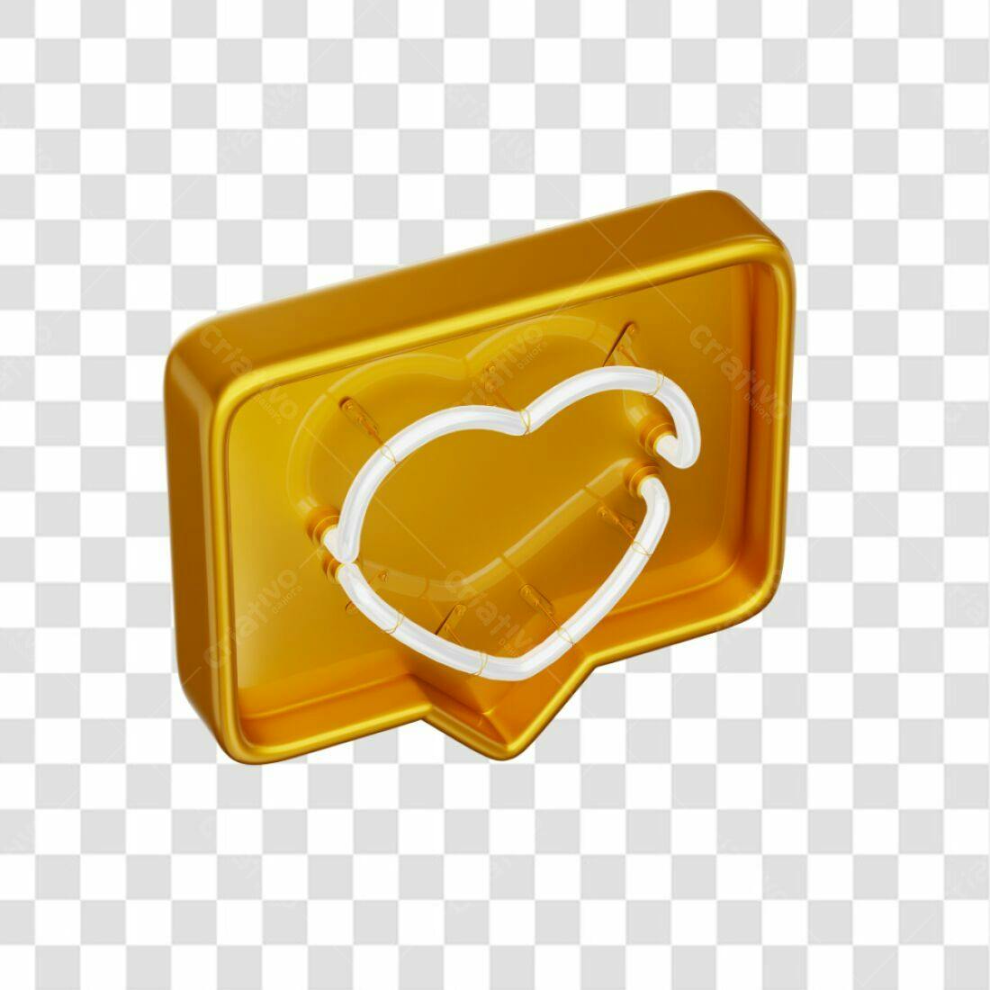 Ícone Neon Coração Dourado PNG com fundo transparente