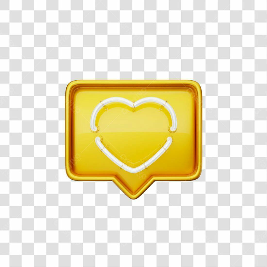 Icone Coração Neon Amarelo PNG com fundo transparente