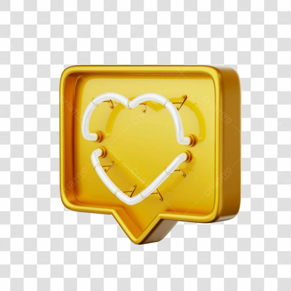 Icone Neon Coração Dourado PNG com fundo transparente