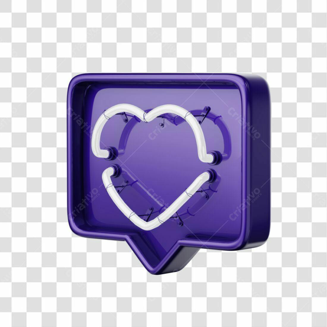 Icone Neon Coração Roxo PNG com fundo transparente