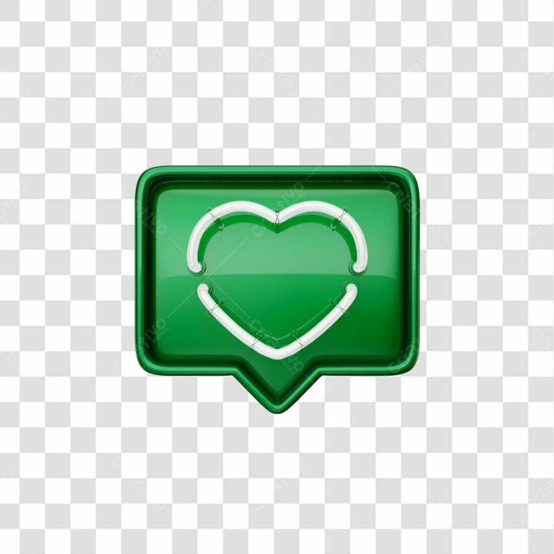 Ícone Coração Verde Neon PNG com fundo transparente