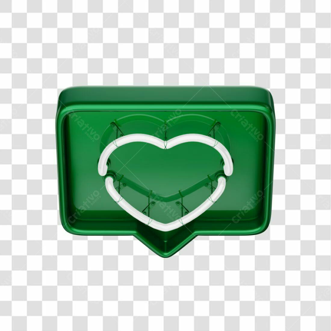 Icone Coração Neon Verde PNG com fundo transparente