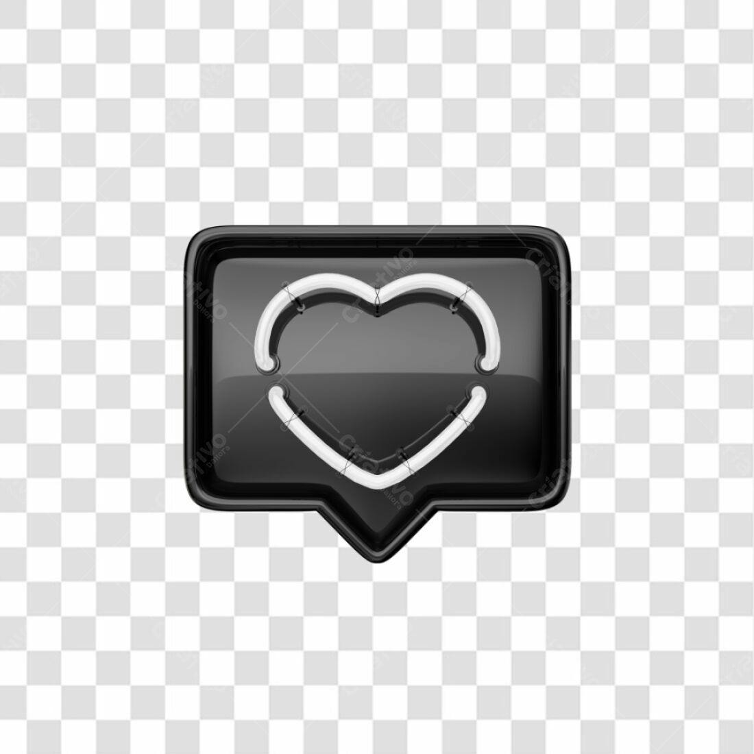 Ícone coração neon preto e branco PNG com fundo transparente