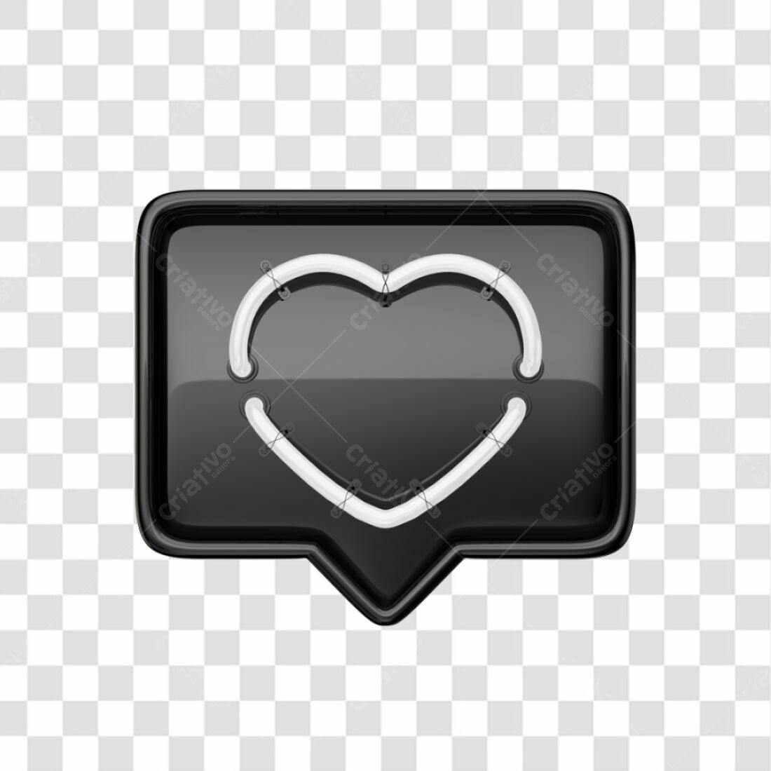 Ícone Coração Neon Preto e Branco PNG com fundo transparente
