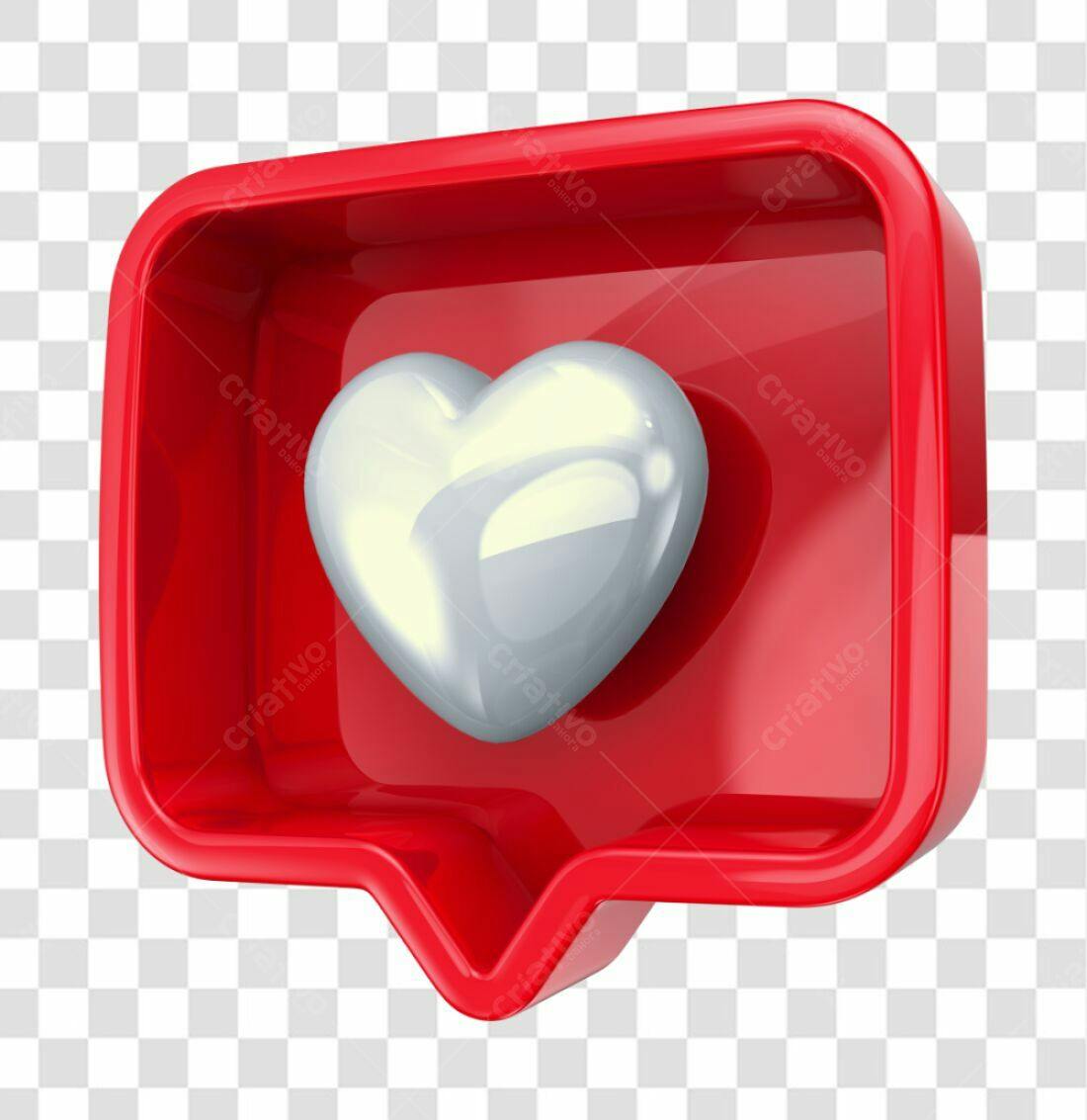 Icone Coração Vermelho e Prata PNG com fundo transparente