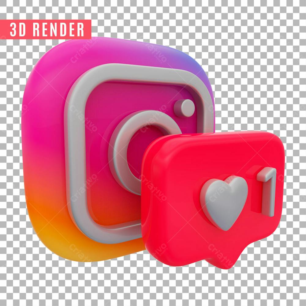 Elemento 3D Instagram E Like Para Composicao Psd Sem Fundo