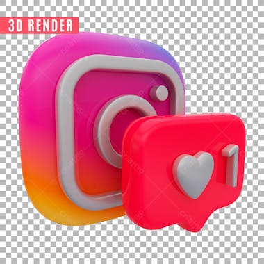 Elemento 3d instagram e like para composicao psd sem fundo