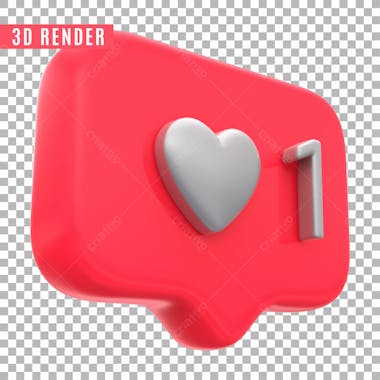 Elemento 3d like instagram para composicao psd sem fundo