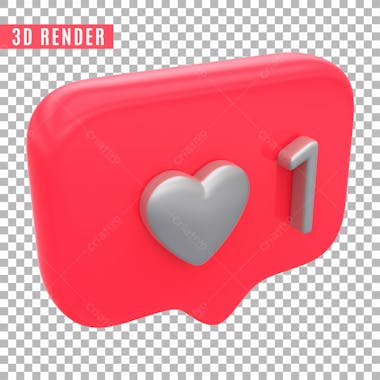 Elemento 3d like instagram para composicao psd sem fundo