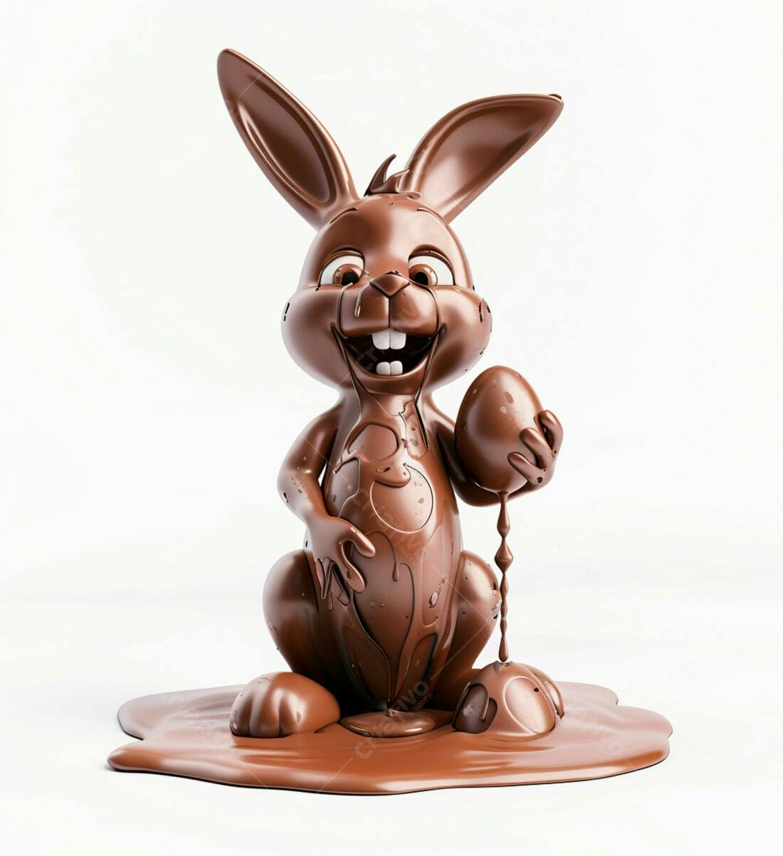Coelho de chocolate segurando ovo Páscoa