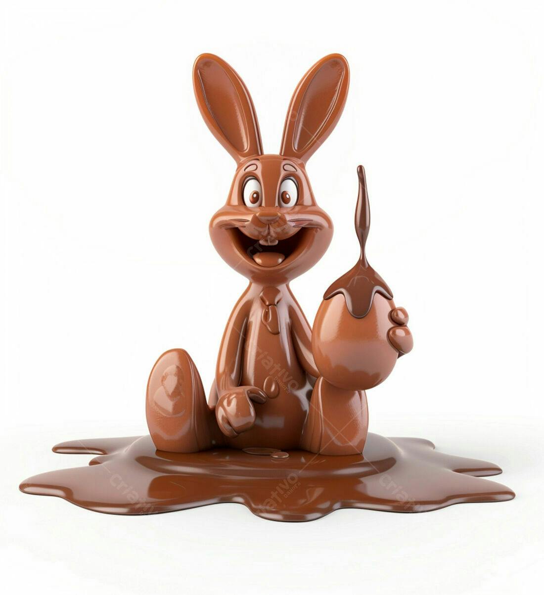 Coelho de chocolate segurando ovo na Páscoa