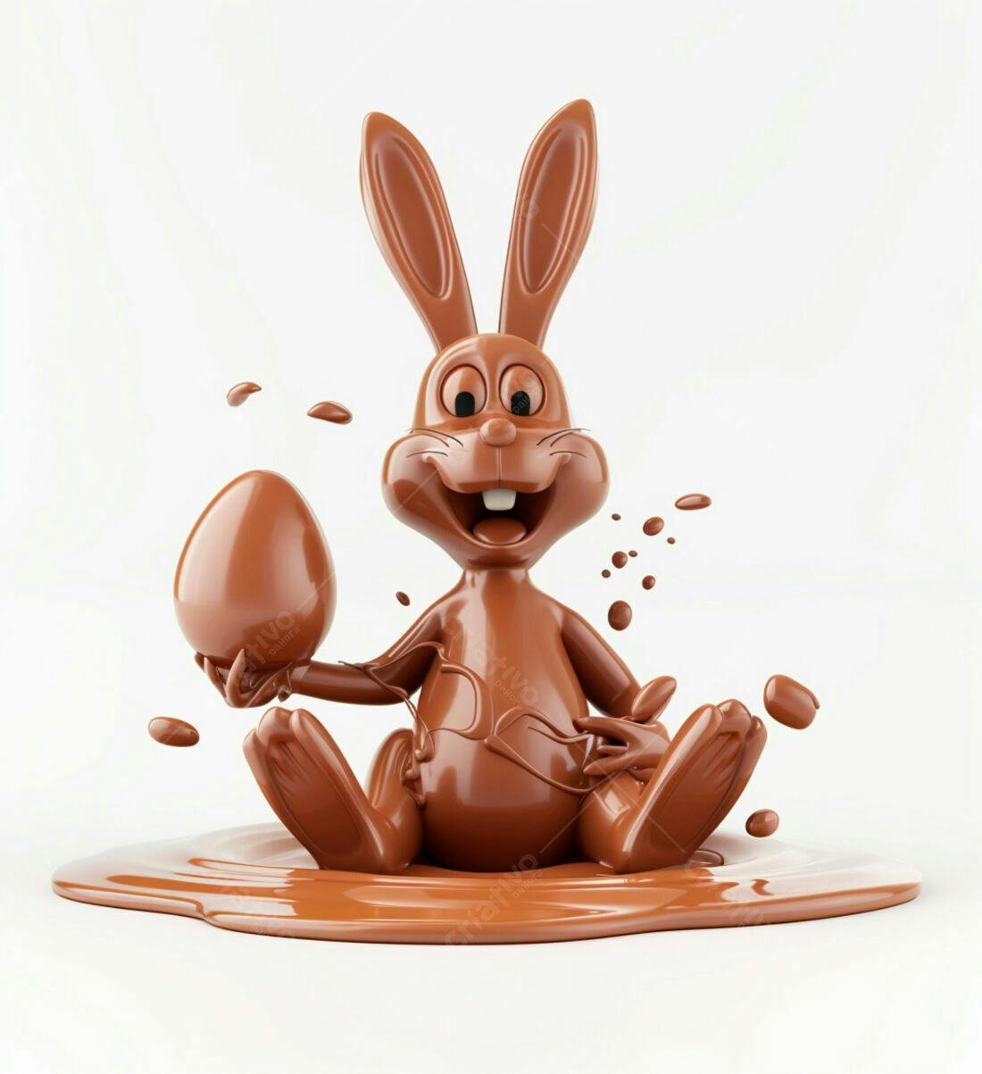 Coelho de chocolate segurando ovo Páscoa