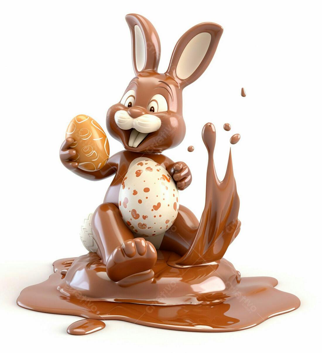 Coelho de chocolate com ovos de Páscoa