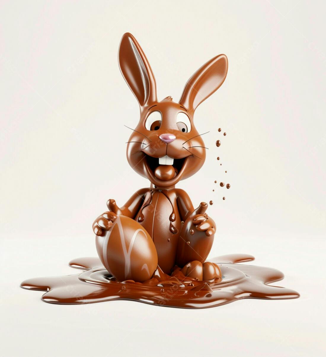 Coelho de chocolate na Páscoa em poça de chocolate