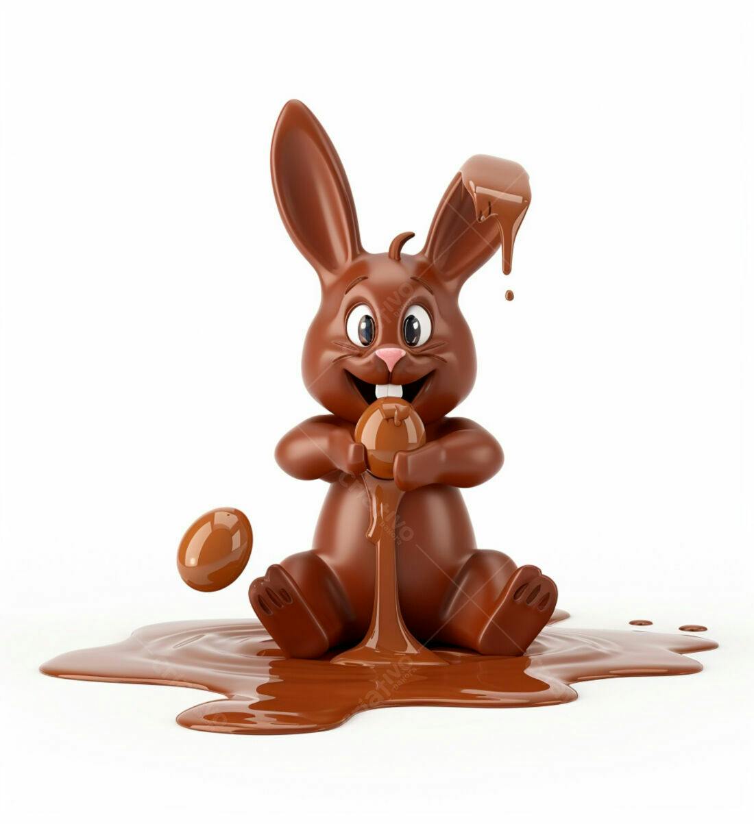 Coelho de chocolate comendo ovo de páscoa
