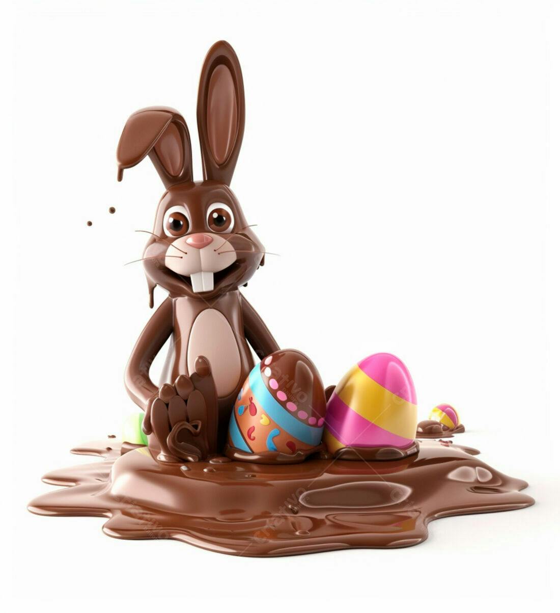 Coelho de chocolate na Páscoa com ovos