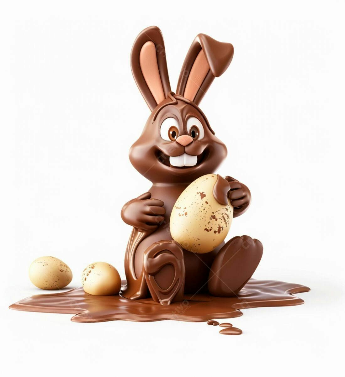 Coelho de chocolate com ovos de Páscoa