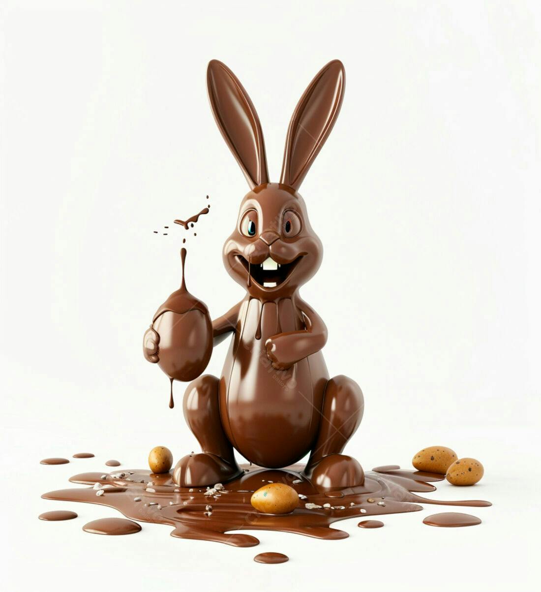 Coelho de chocolate segurando ovo Páscoa