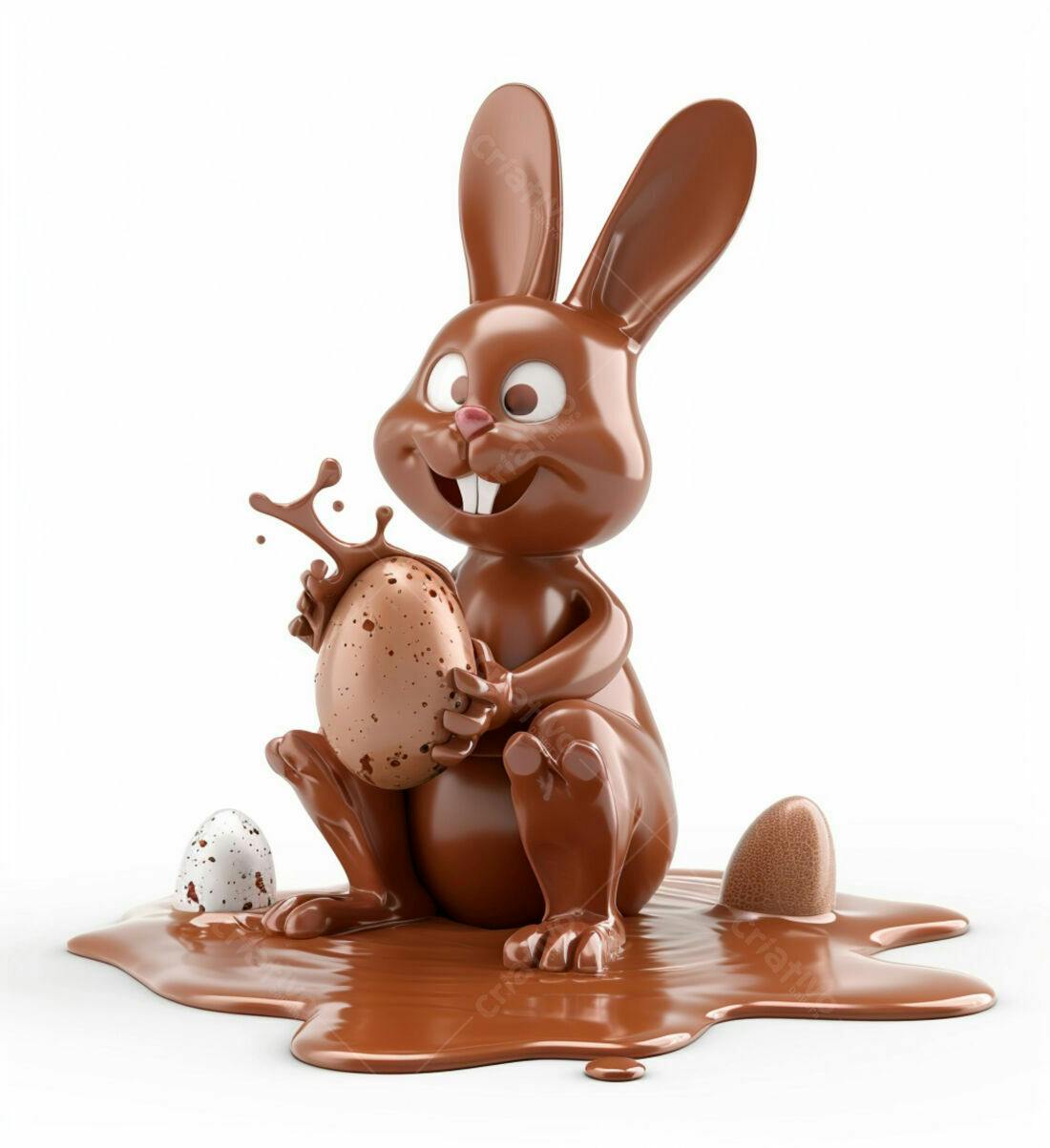 Coelho de chocolate com ovos da Páscoa