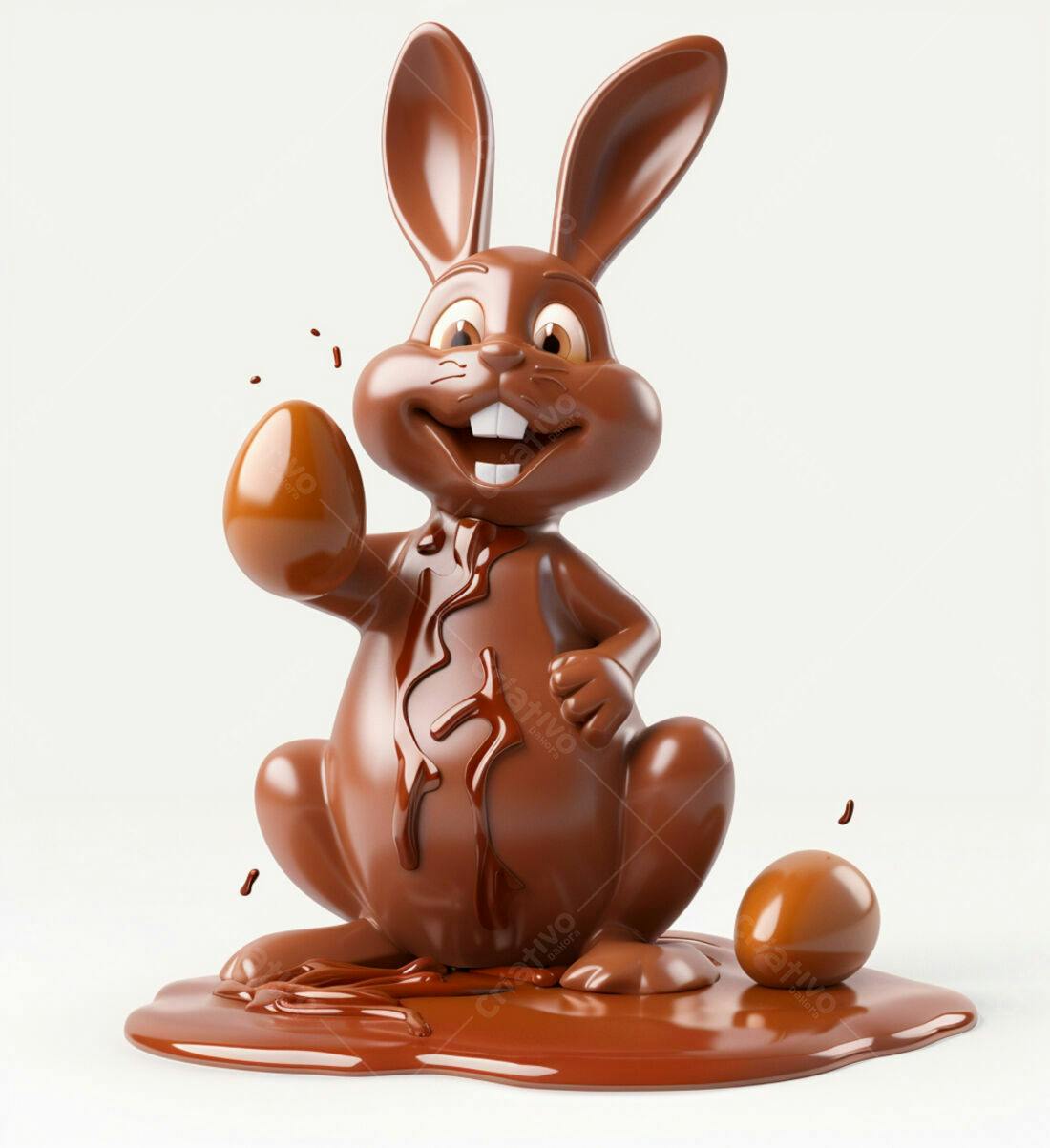 Coelho de chocolate segurando ovo Páscoa