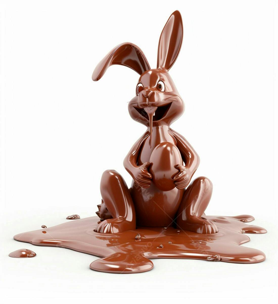 Coelho de chocolate segurando ovo Páscoa
