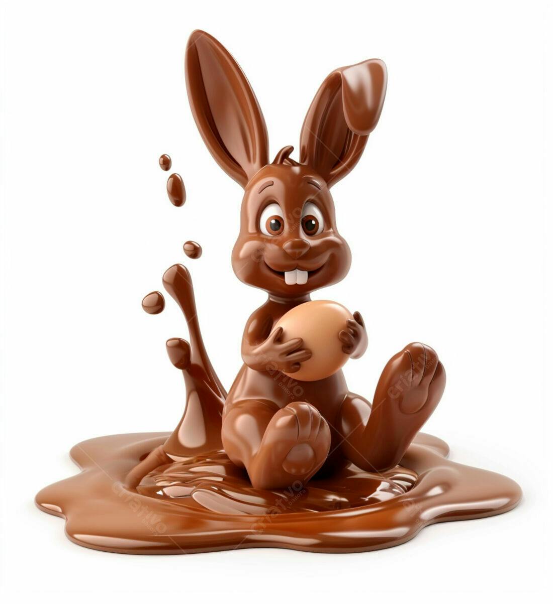 Coelho de chocolate com ovo na Páscoa