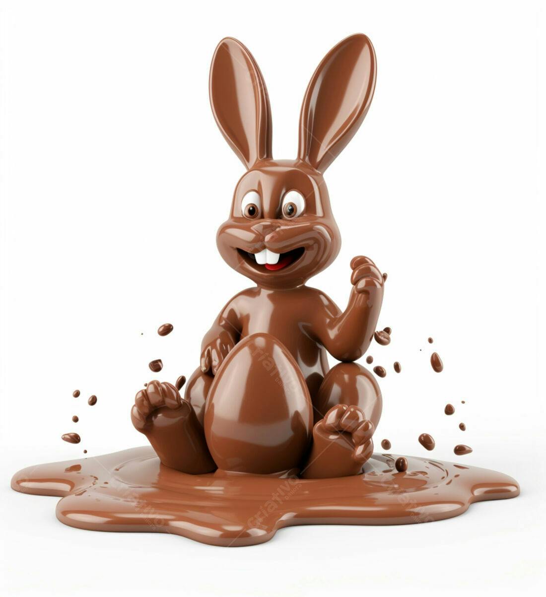 Coelho de chocolate na Páscoa em poça de chocolate