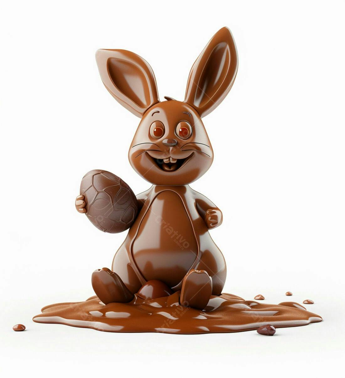 Coelho de chocolate segurando ovo de Páscoa