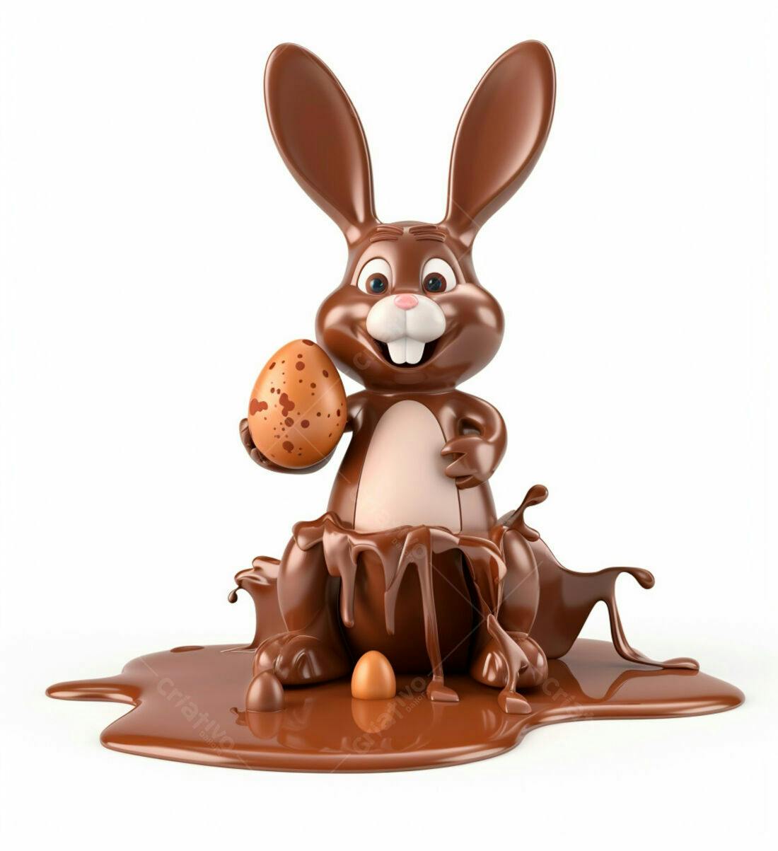 Coelho de chocolate segurando ovo Páscoa