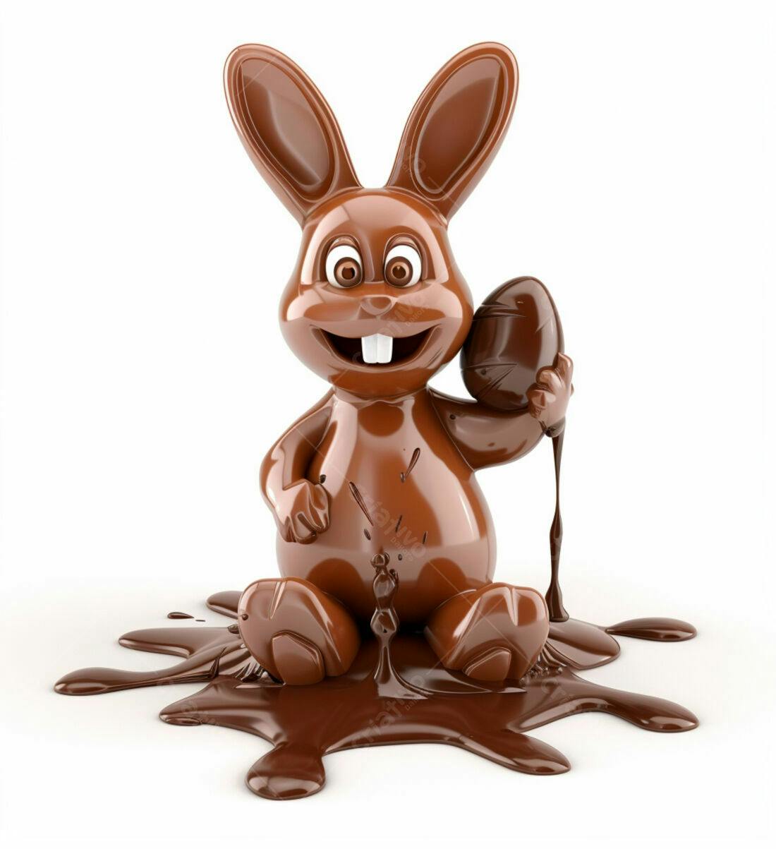 Coelho de chocolate segurando ovo Páscoa