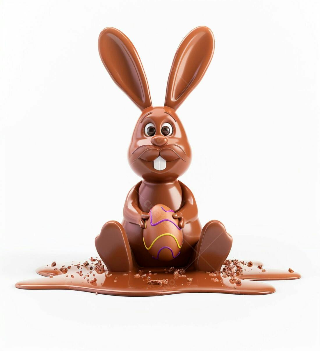 Coelho de chocolate com ovo de Páscoa derretido