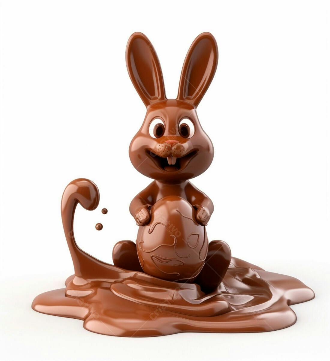 Coelho de chocolate com ovo na Páscoa